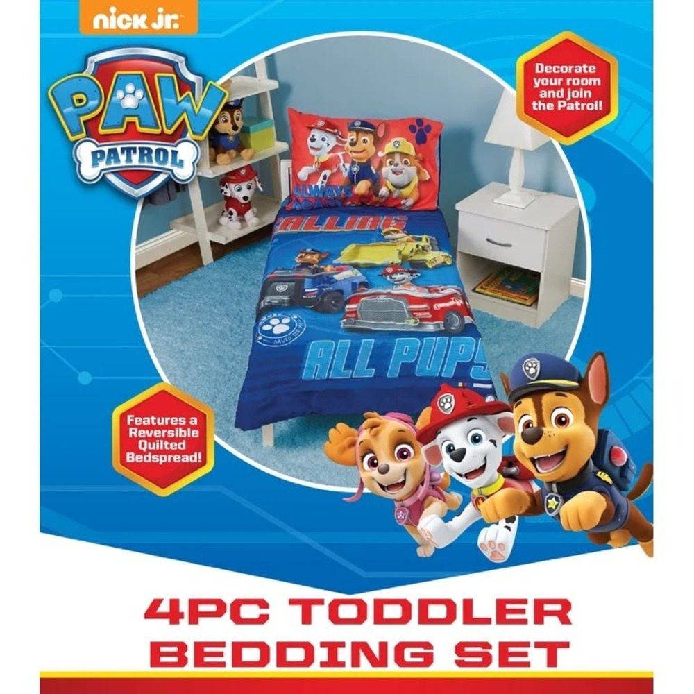PAW Patrol 4-Piece Toddler Bedding Set Blue Red Chase Marshall Rubble Reversible
